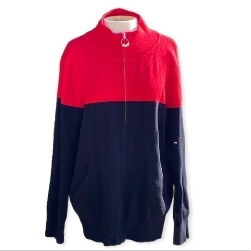 Charter Club Full Zip Sweater Jacket, Color block red and black, women’s XL